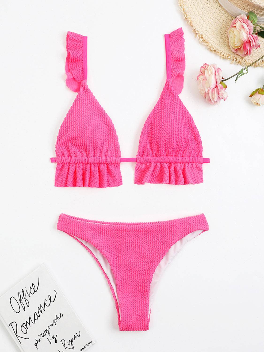 Ruffled Textured Wide Strap Two-Piece Bikini Set - Siennasass