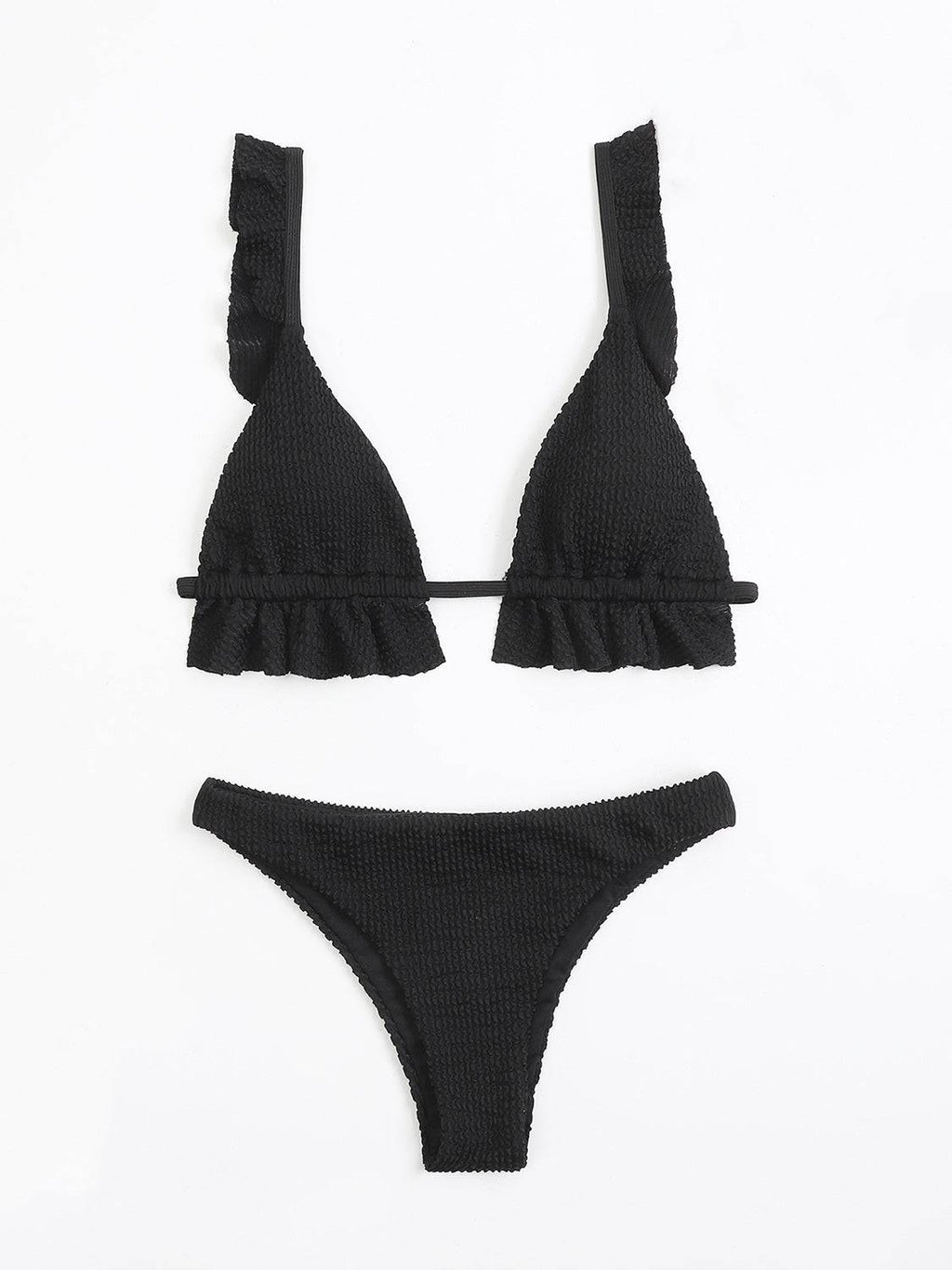 Ruffled Textured Wide Strap Two-Piece Bikini Set - Siennasass