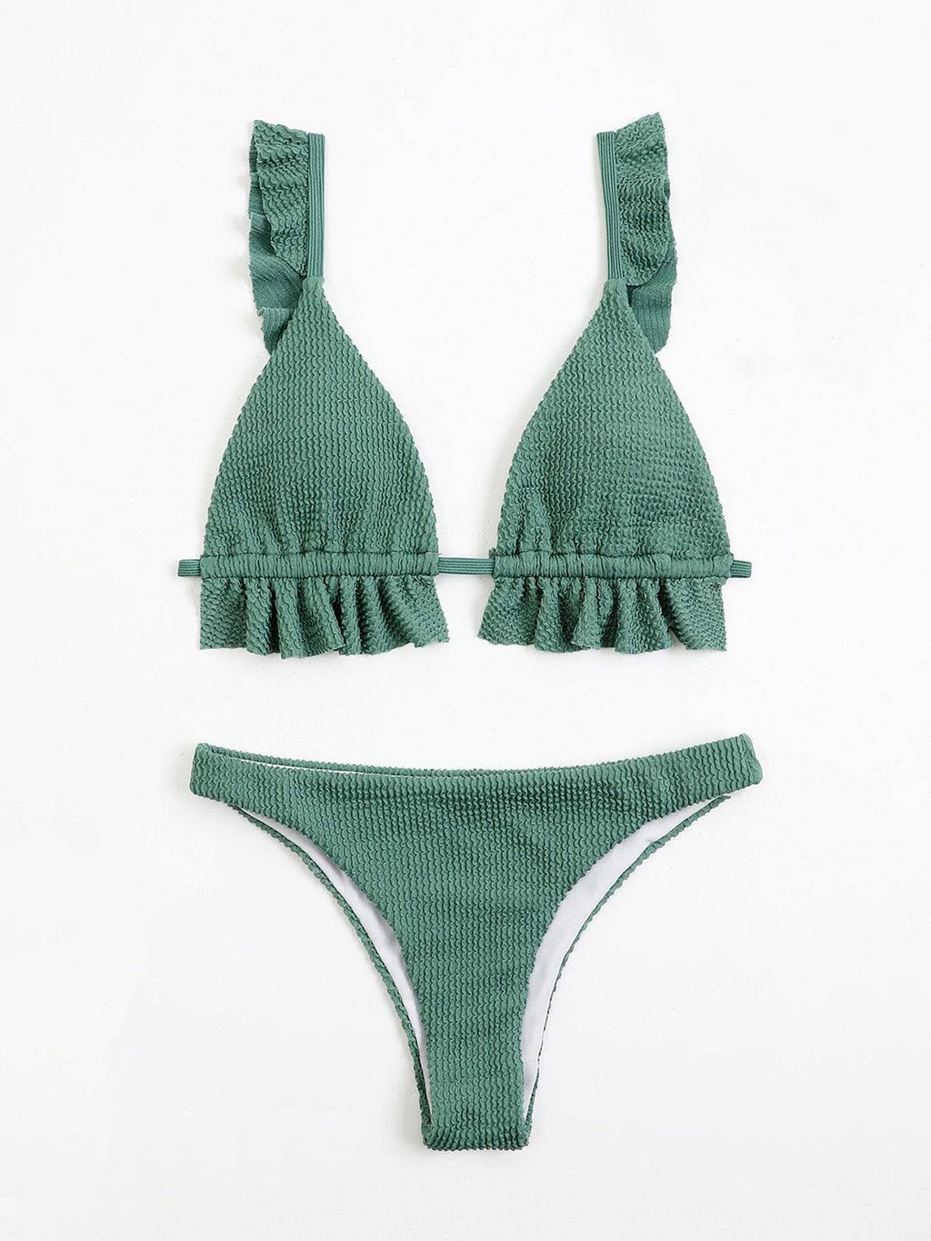 Ruffled Textured Wide Strap Two-Piece Bikini Set - Siennasass