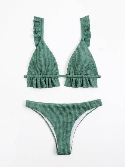 Ruffled Textured Wide Strap Two-Piece Bikini Set - Siennasass