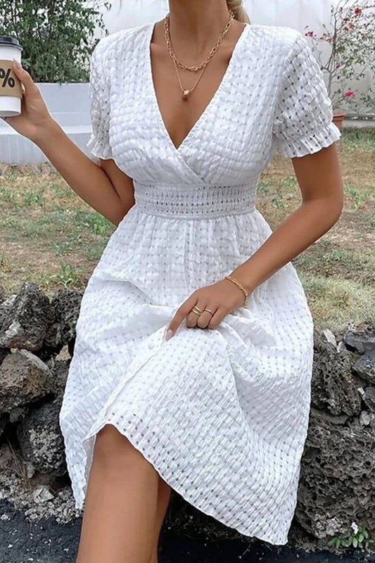 Textured Surplice Short Sleeve Dress - Siennasass