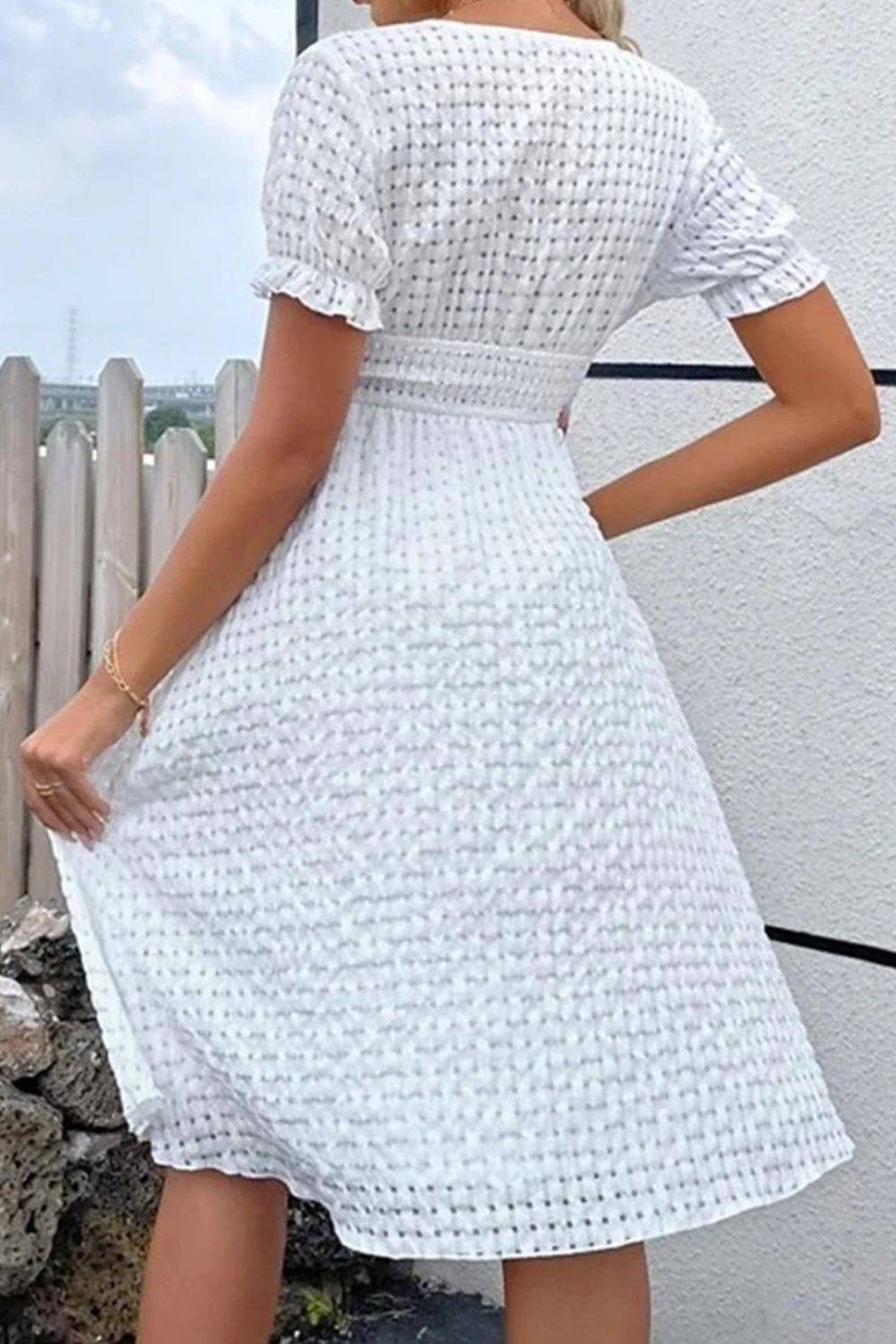 Textured Surplice Short Sleeve Dress - Siennasass