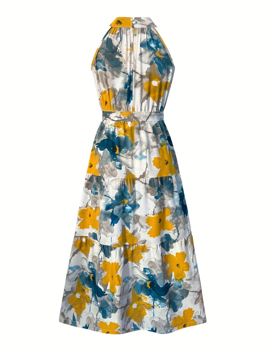 Tiered Printed Mock Neck Sleeveless Dress - Siennasass