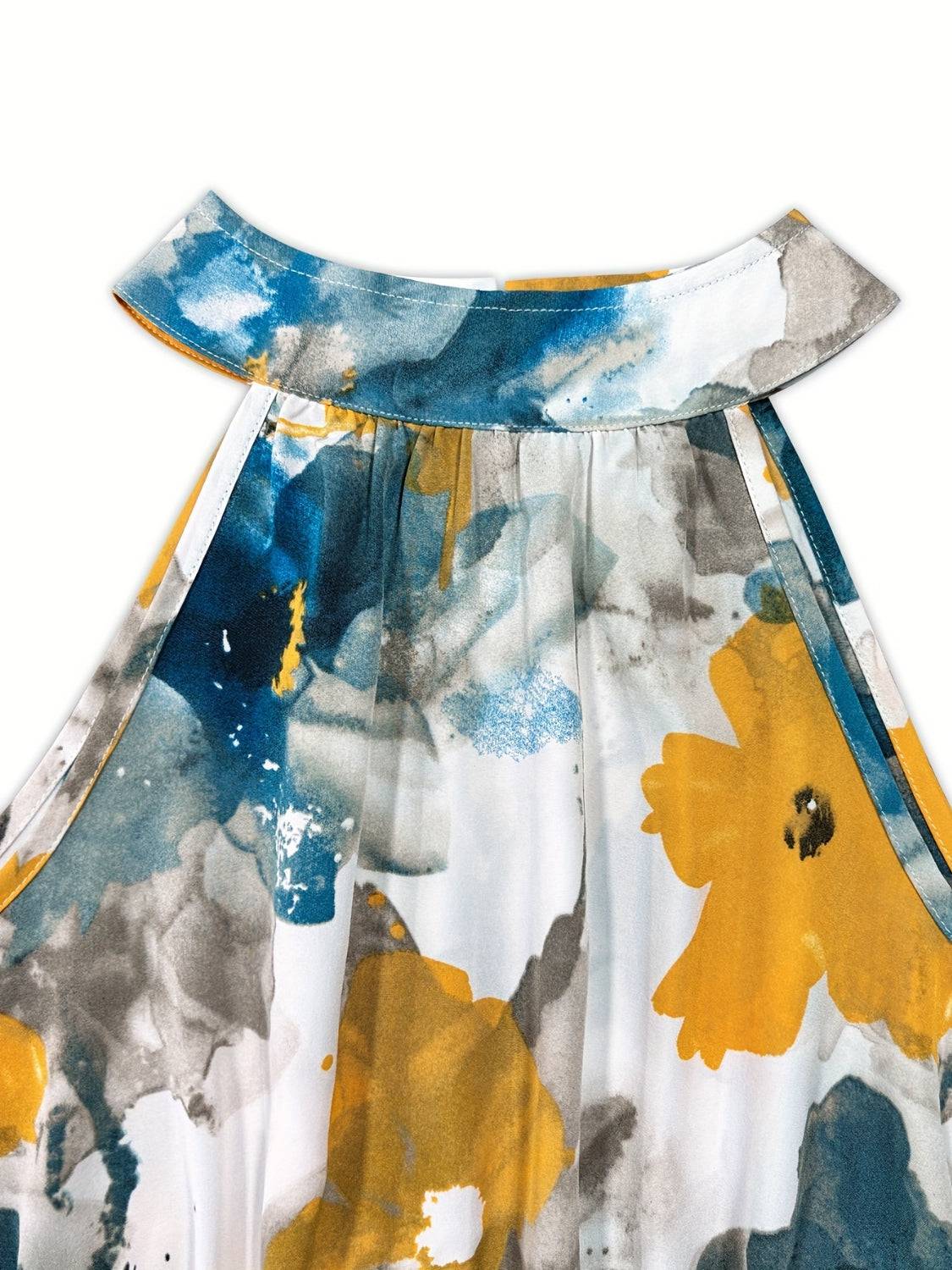 Tiered Printed Mock Neck Sleeveless Dress - Siennasass