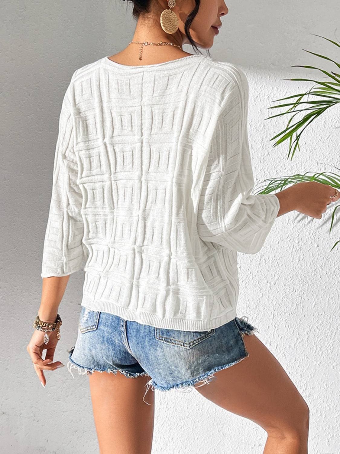 Strickoberteil mit V-Ausschnitt und Dreiviertelärmeln