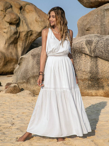 V-Neck Tie Shoulder Crochet Maxi Dress - Siennasass
