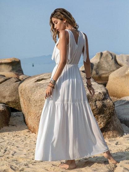 V-Neck Tie Shoulder Crochet Maxi Dress - Siennasass