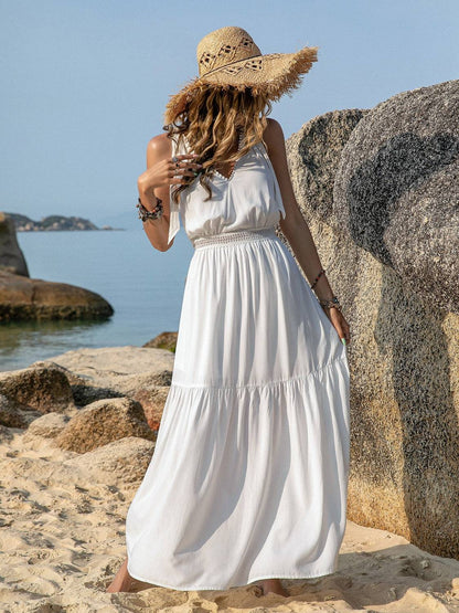 V-Neck Tie Shoulder Crochet Maxi Dress - Siennasass