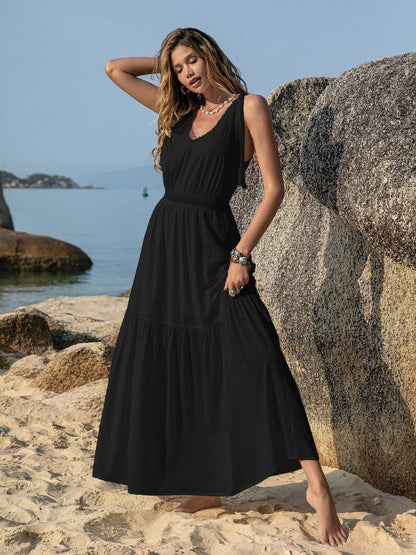 V-Neck Tie Shoulder Crochet Maxi Dress - Siennasass