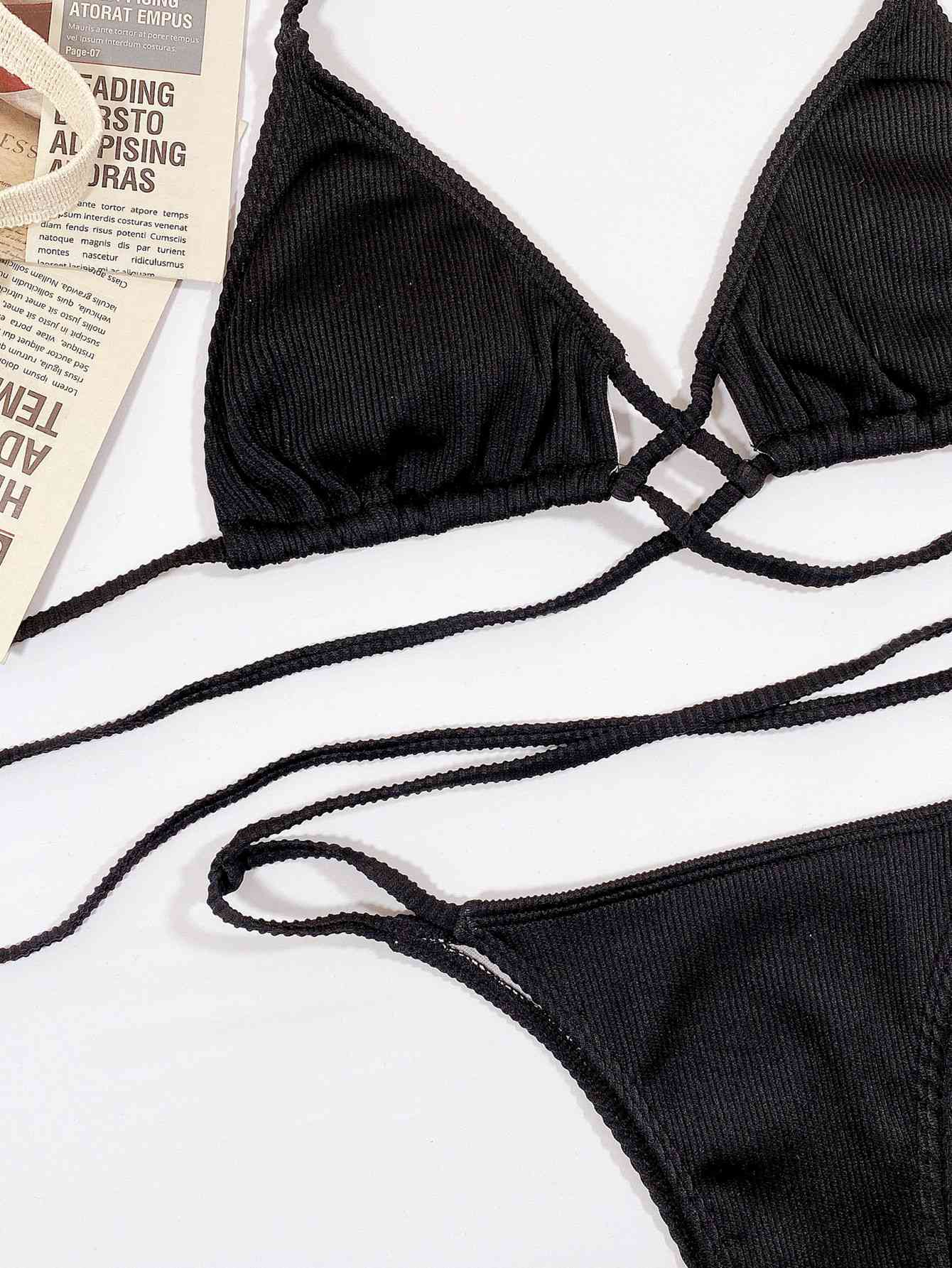 Halter Neck Crisscross Ribbed Bikini Set - Siennasass