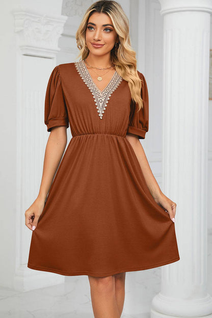 V-Neck Puff Sleeve Dress - Siennasass