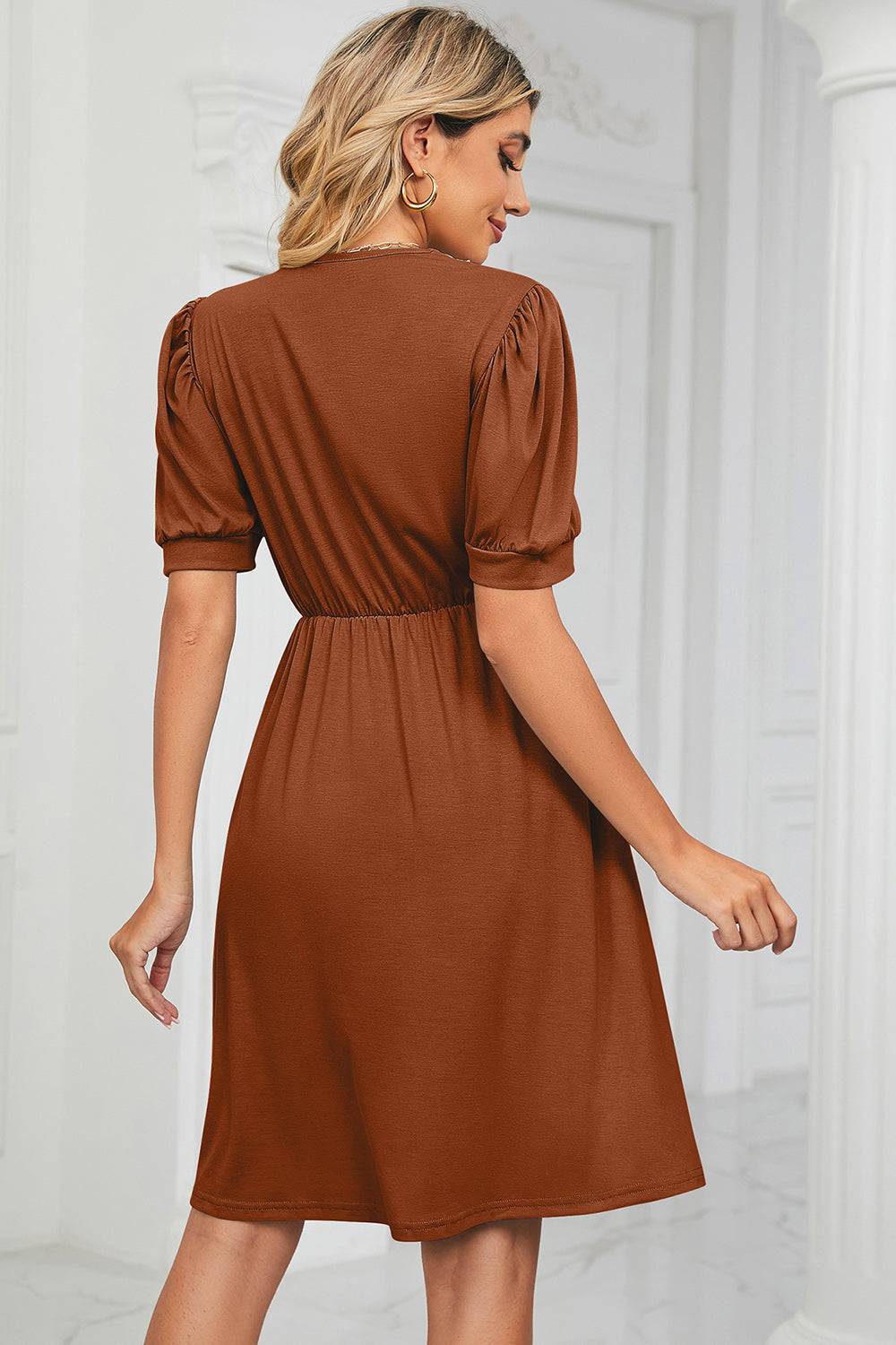 V-Neck Puff Sleeve Dress - Siennasass