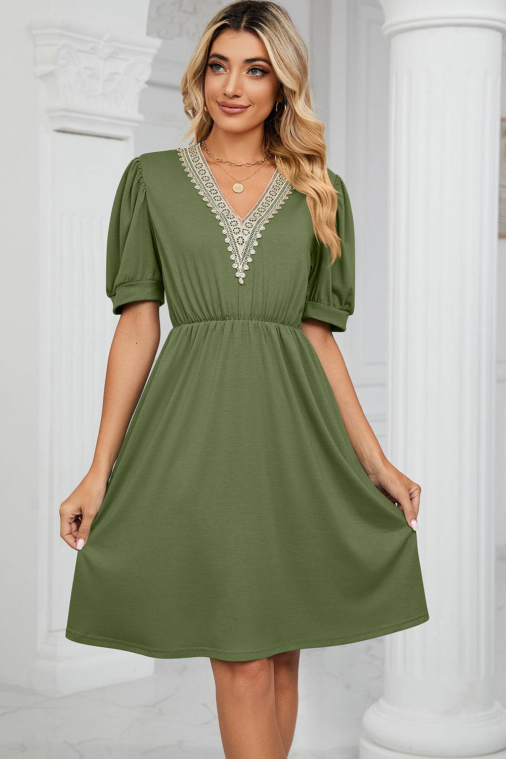 V-Neck Puff Sleeve Dress - Siennasass