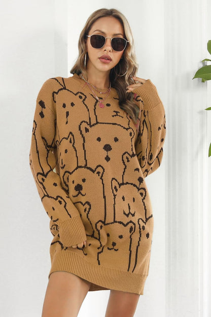 Pulloverkleid mit Rundhalsausschnitt und Bärenmuster