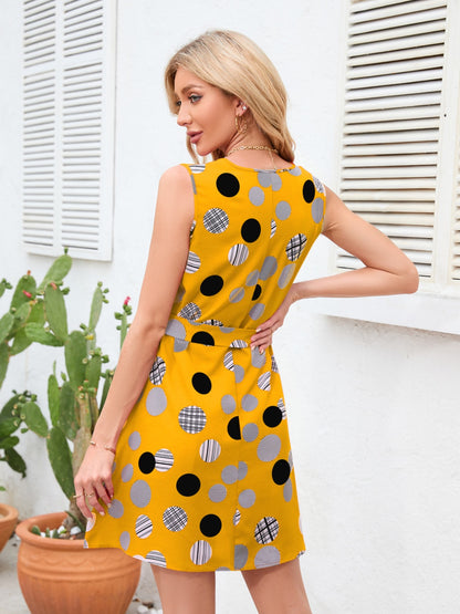 Tied Polka Dot V-Neck Dress - Siennasass