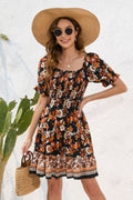 Printed Square Neck Short Sleeve Dress - Siennasass