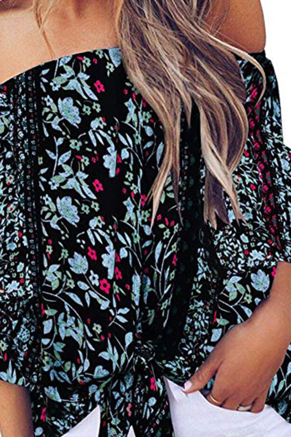 Tied Printed Off-Shoulder Half Sleeve Blouse - Siennasass
