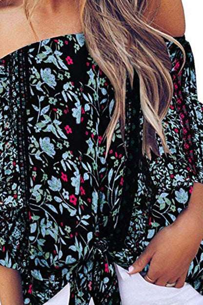 Tied Printed Off-Shoulder Half Sleeve Blouse - Siennasass