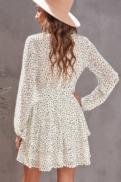 Tied Polka Dot Balloon Sleeve Layered Dress - Siennasass