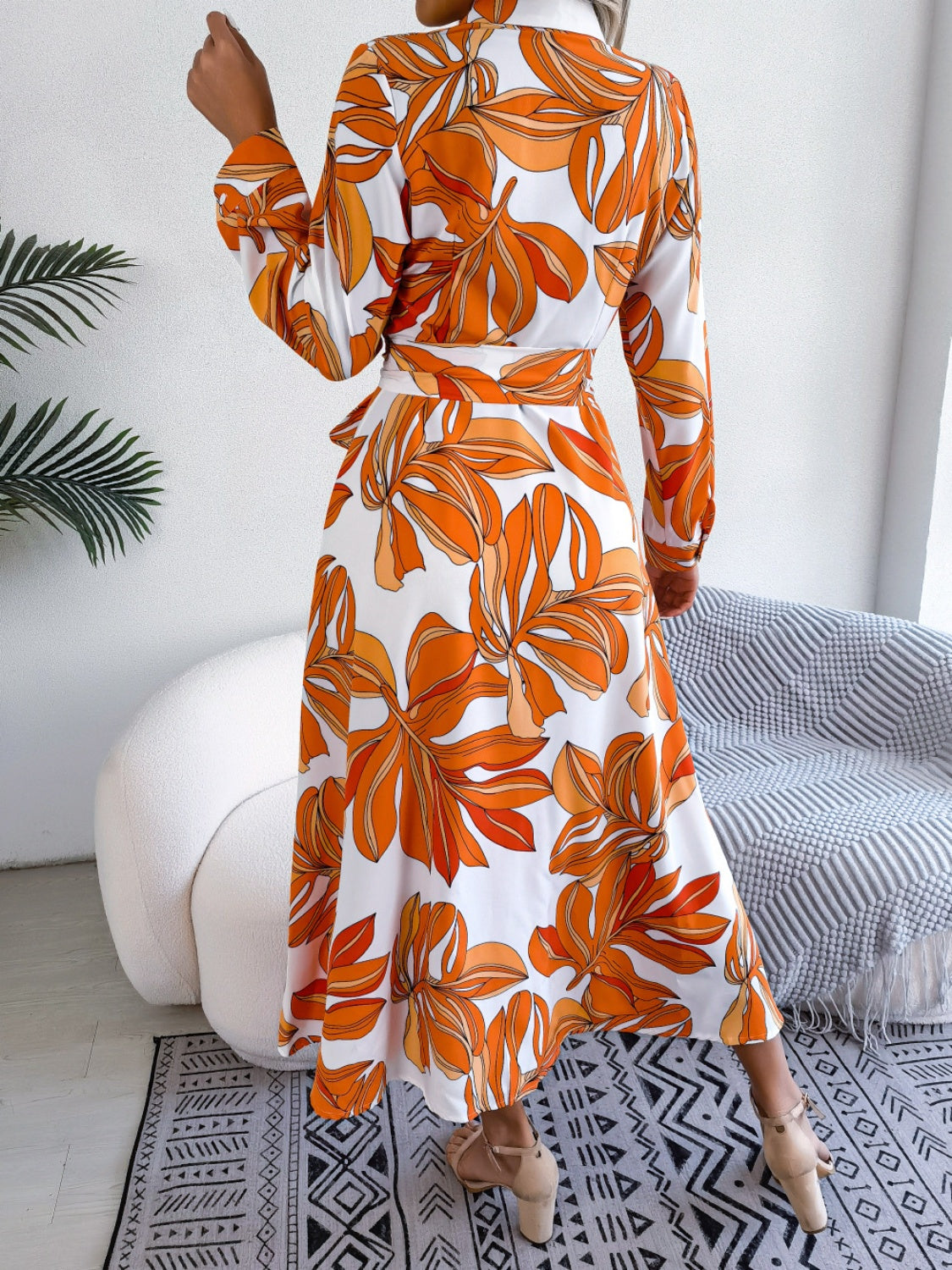 Tied Button Up Long Sleeve Dress - Siennasass