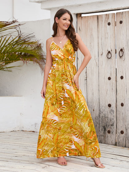 Printed Surplice Spaghetti Strap Dress - Siennasass