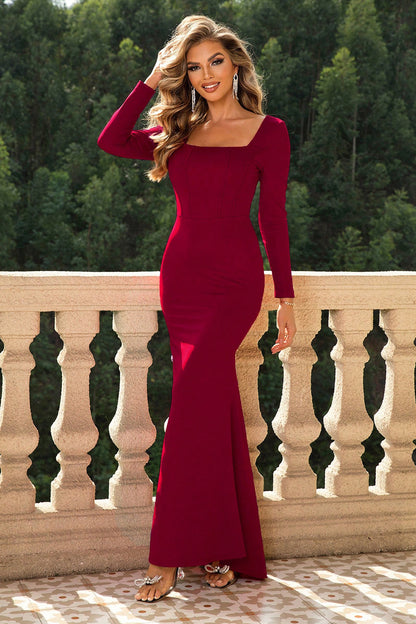 Square Neck Long Sleeve Dress - Siennasass