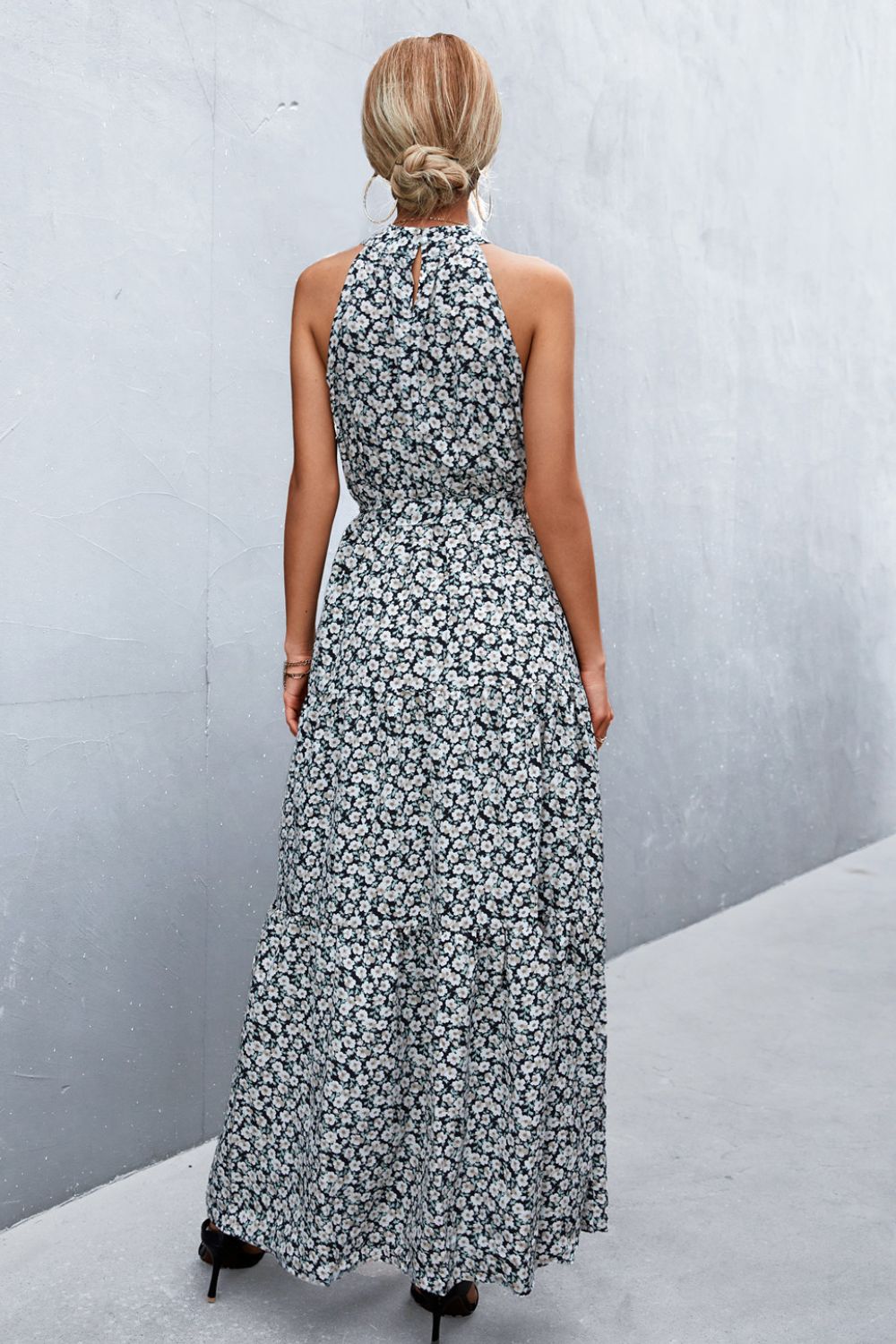 Printed Sleeveless Tie Waist Maxi Dress - Siennasass