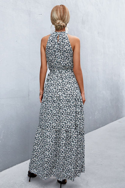 Printed Sleeveless Tie Waist Maxi Dress - Siennasass