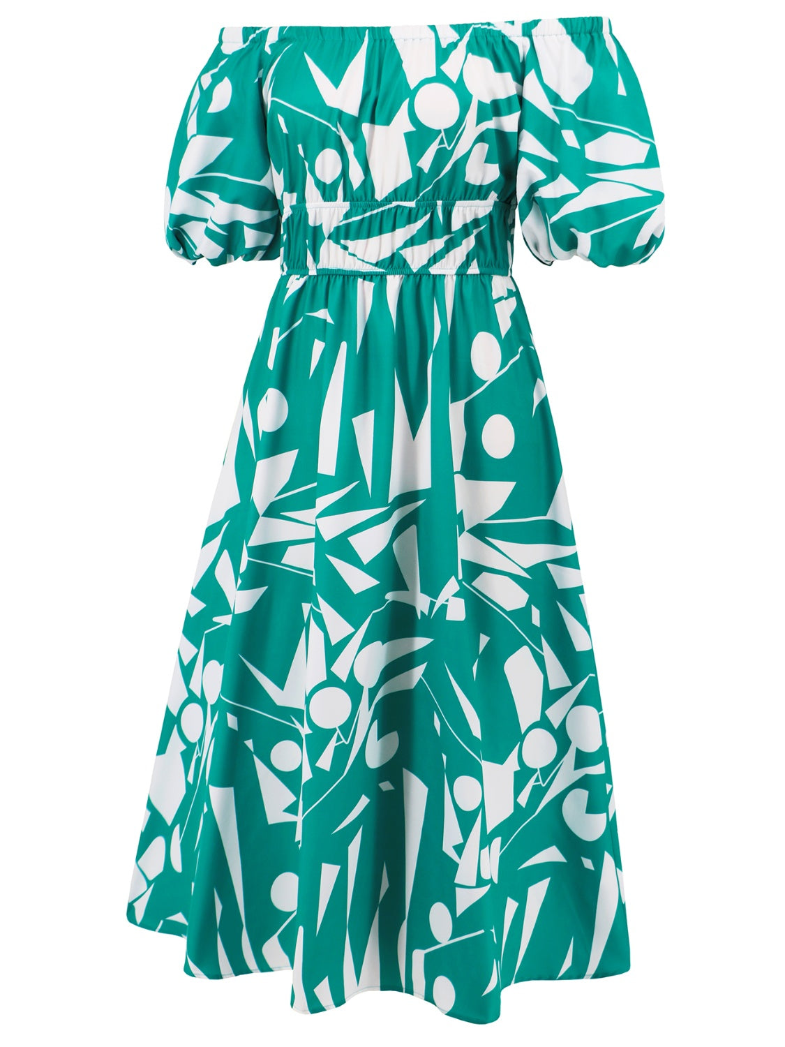 Printed Off-Shoulder Balloon Sleeve Dress - Siennasass
