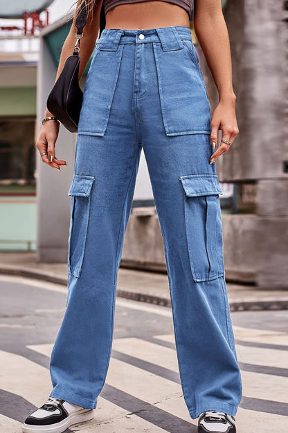 Buttoned High Waist Loose Fit Jeans - Siennasass