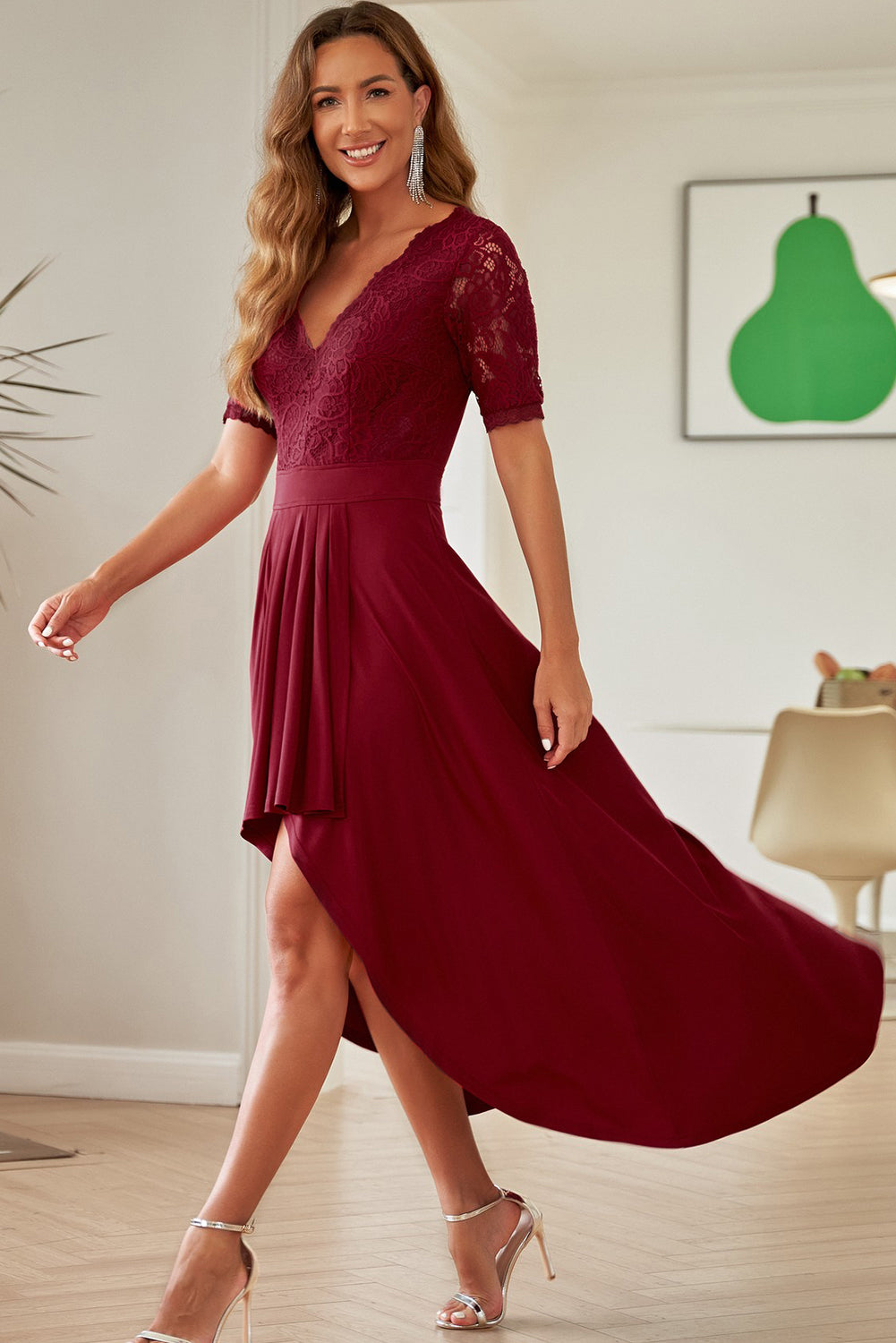 Lace Cutout V-Neck Short Sleeve Dress - Siennasass