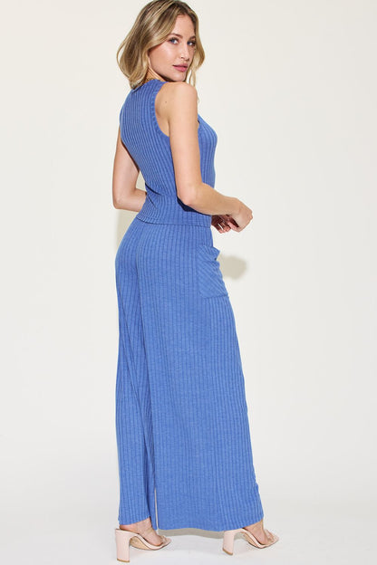 Basic Bae Full Size Ribbed Tank and Wide Leg Pants Set - Siennasass