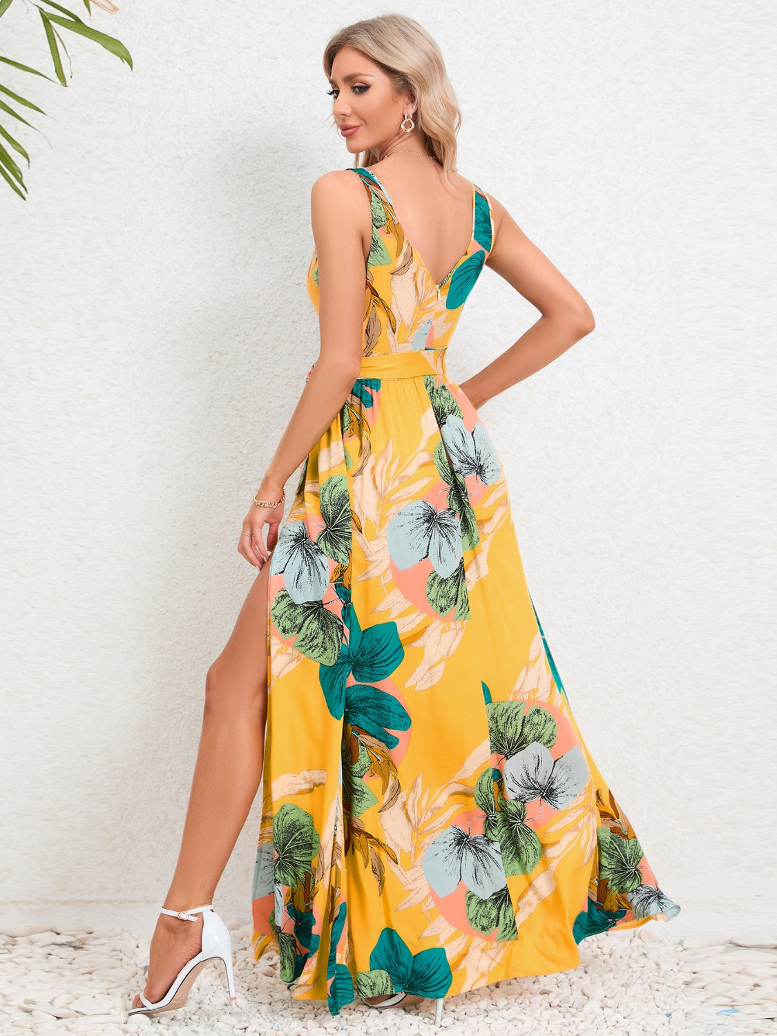 Slit Tied Printed Surplice Dress - Siennasass