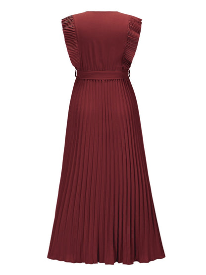 Tied Surplice Cap Sleeve Pleated Dress - Siennasass
