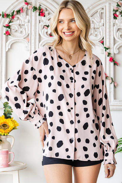Printed Button Up Flounce Sleeve Shirt - Siennasass