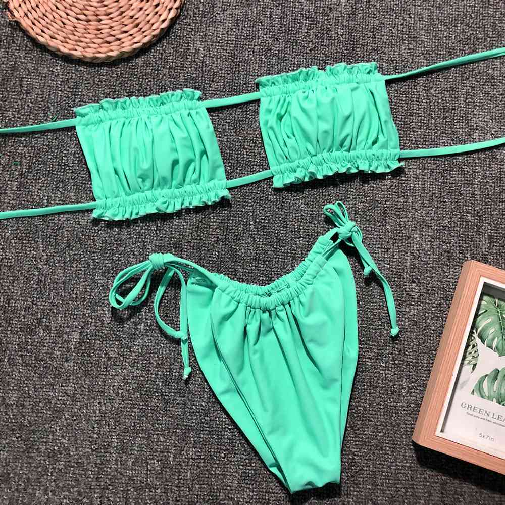 Frill Trim Ruched Bikini Set - Siennasass