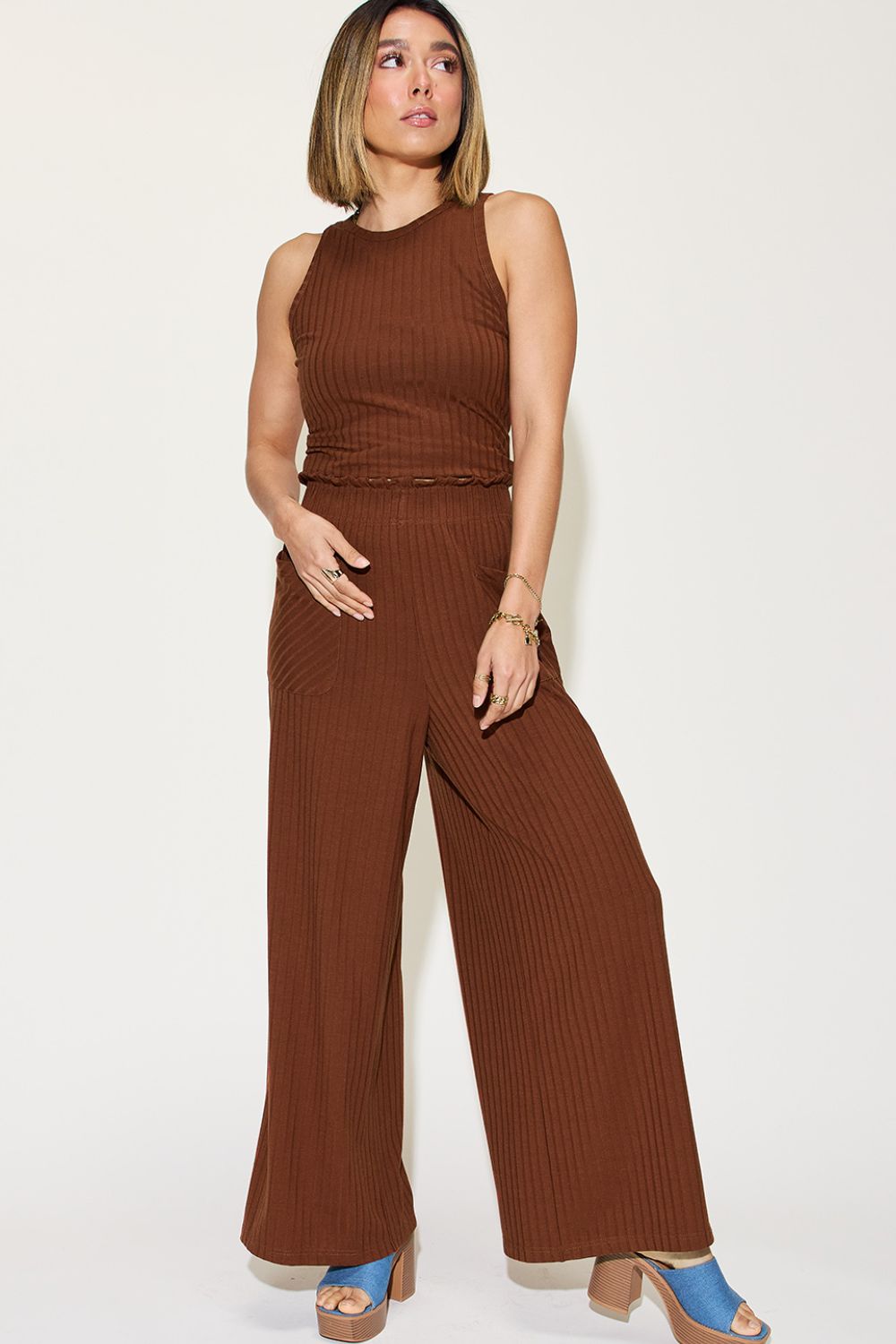 Basic Bae Full Size Ribbed Tank and Wide Leg Pants Set - Siennasass