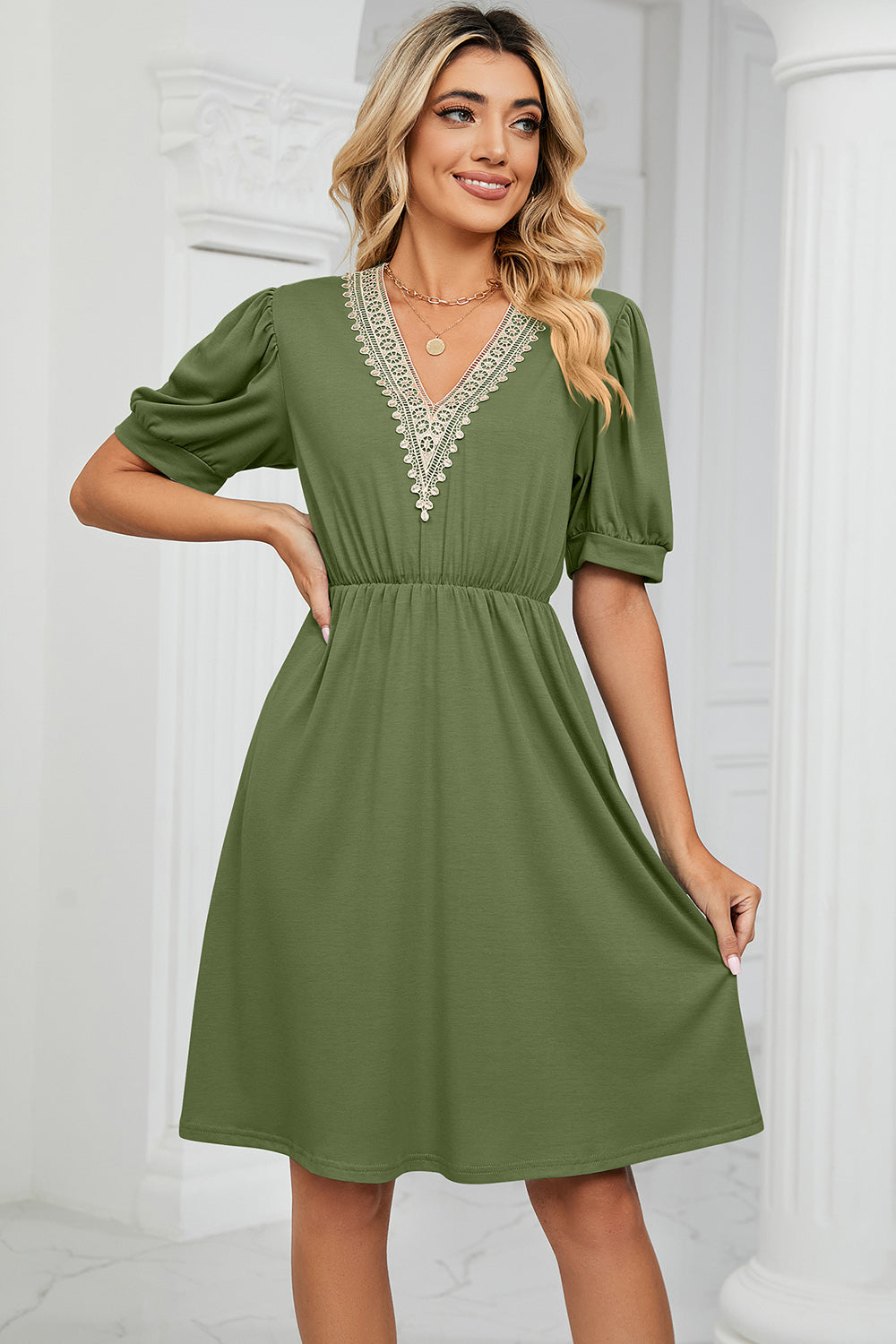 V-Neck Puff Sleeve Dress - Siennasass
