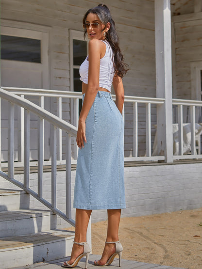 Button Down Denim Skirt - Siennasass