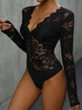 Lace Plunge Long Sleeve Bodysuit - Siennasass
