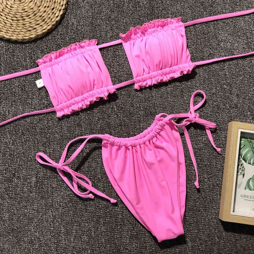 Frill Trim Ruched Bikini Set - Siennasass