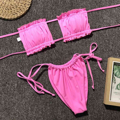 Frill Trim Ruched Bikini Set - Siennasass