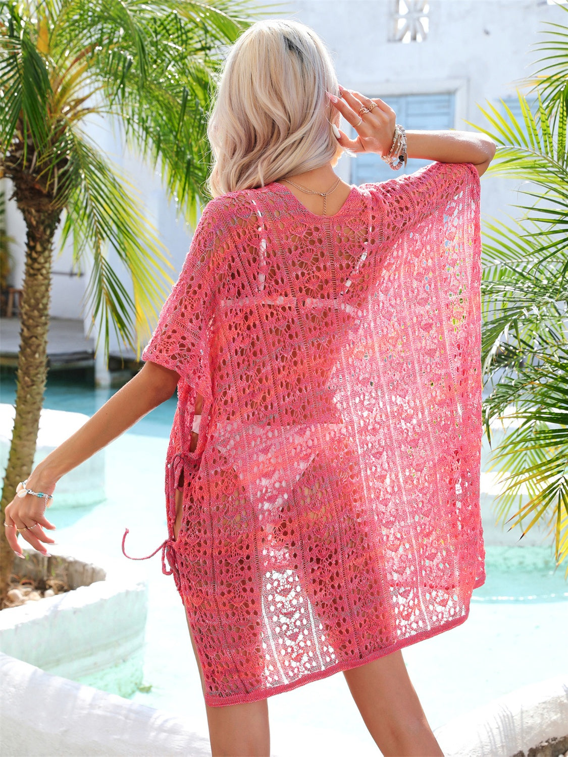 Slit Openwork V-Neck Cover Up - Siennasass
