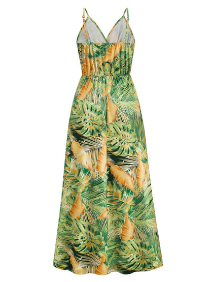 Printed Surplice Spaghetti Strap Dress - Siennasass
