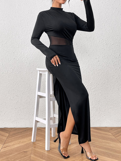 Slit Mock Neck Long Sleeve Maxi Dress - Siennasass