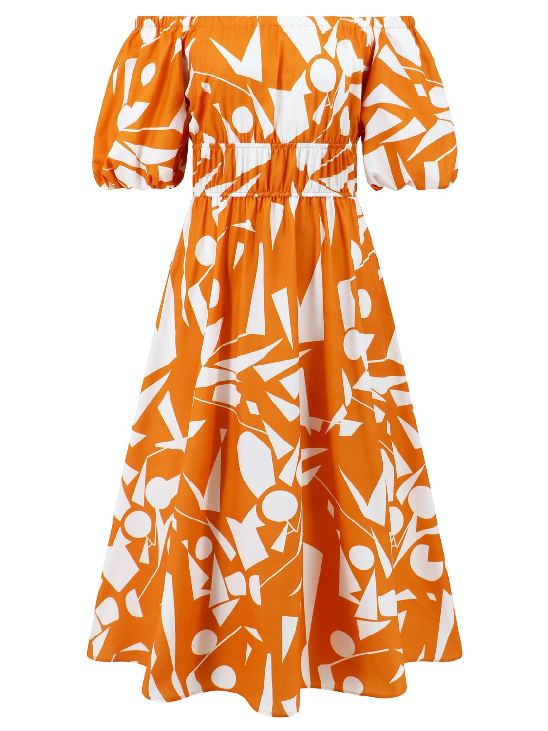 Printed Off-Shoulder Balloon Sleeve Dress - Siennasass