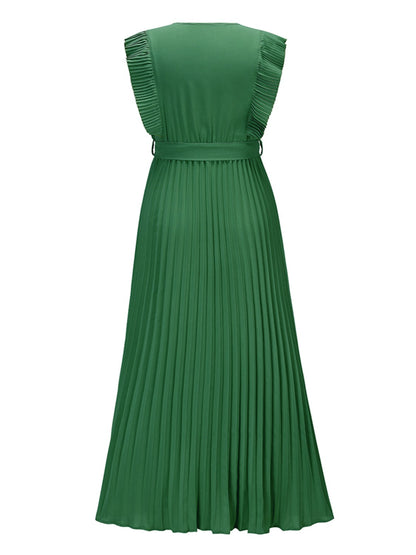 Tied Surplice Cap Sleeve Pleated Dress - Siennasass
