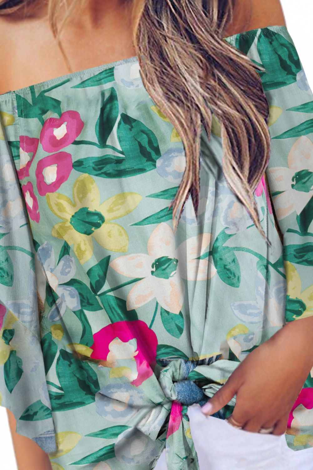 Tied Printed Off-Shoulder Half Sleeve Blouse - Siennasass