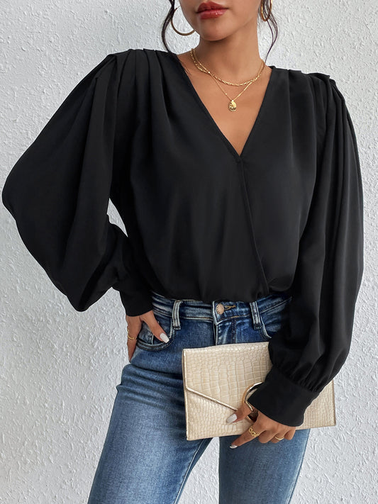 Surplice Ruched Long Sleeve Bodysuit - Siennasass