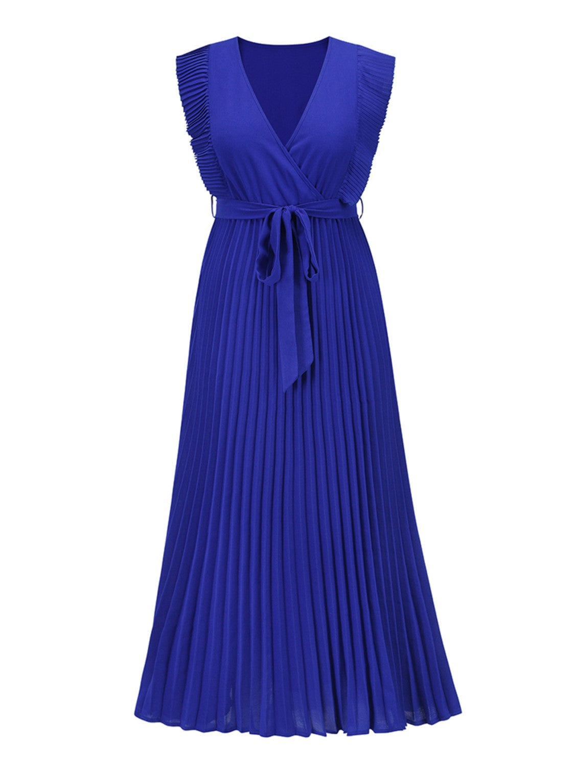 Tied Surplice Cap Sleeve Pleated Dress - Siennasass